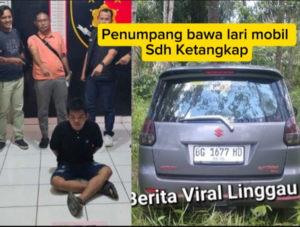 Penumpang Travel Daswin Nando (22), yang melarikan mobil travel jenis Suzuki Ertiga BG 1677 HD warna abu-abu, Selasa 27 Mei 2025 sekitar pukul 10.30 WIB, saat berada di Muara Beliti Kabupaten Musi Rawas (Mura) akhirnya berhasil diringkus polisi.