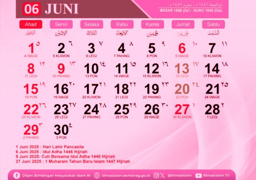 Pada Juni 2025 ini ada beberapa hari penting yang diperingati seperti tanggal merah cuti bersama dan hari besar nasional.