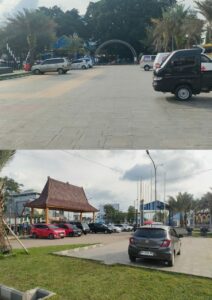 Alun-alun merdeka yang terletak di kawasan Masjid Agung As-Salam Lubuklinggau kini beralih fungsi menjadi lahan parkir kendaraan.